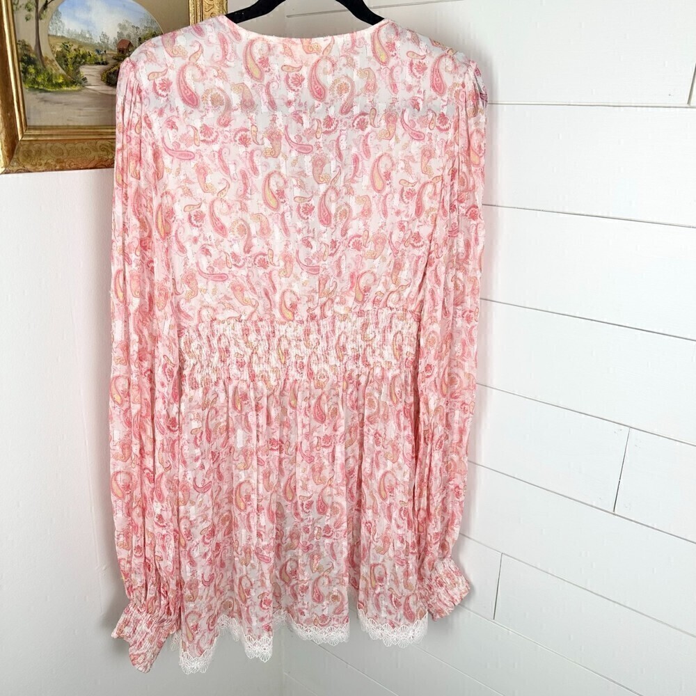 Rococo Sand Candy Blouse Pink Paisley Metallic Long Sleeve Size Medium - Picture 6 of 12